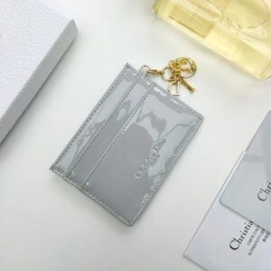 Lady Dior Card Holder Patent Cannage Calfskin Silver
