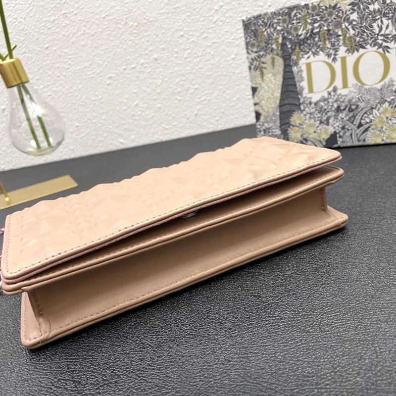 Lady Dior Pouch Ultramatte Cannage Lambskin with Diamond Motif Apricot - Image 3