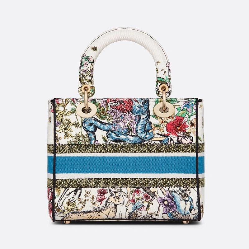 Medium Lady D-lite Bag D-Constellation Motif Canvas White - Image 3