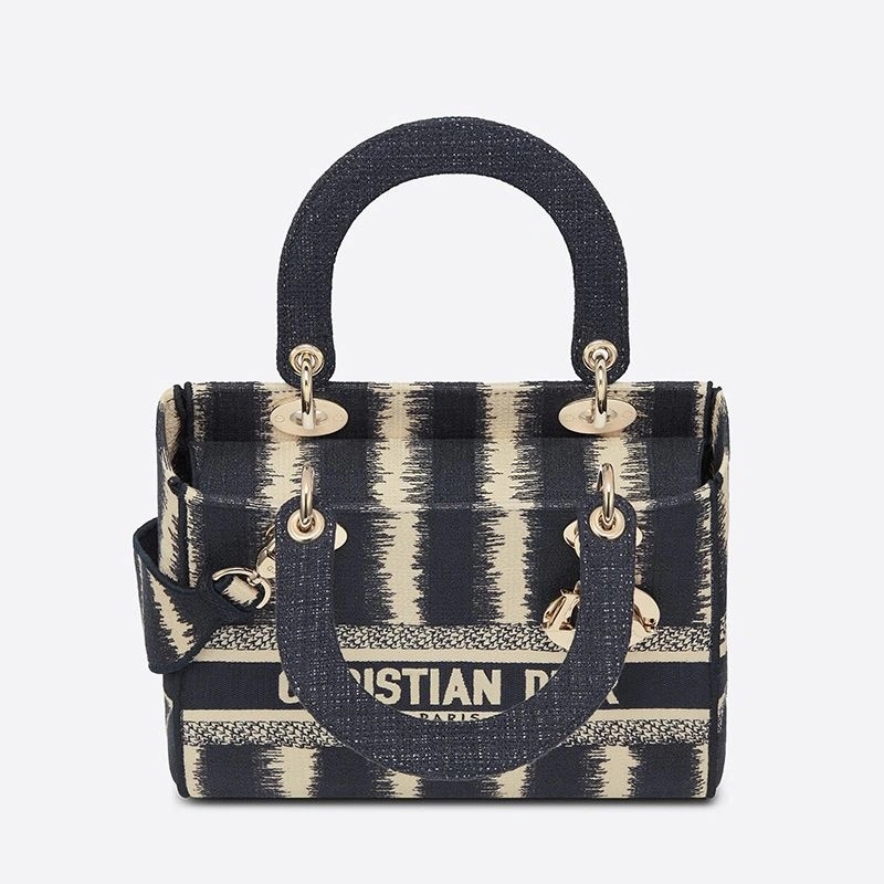 Medium Lady D-lite Bag D-Stripes Motif Canvas Blue - Image 4