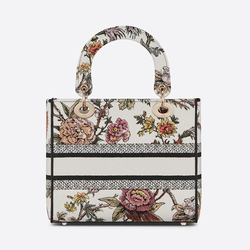 Medium Lady D-lite Bag Jardin Botanique Motif Canvass White - Image 3