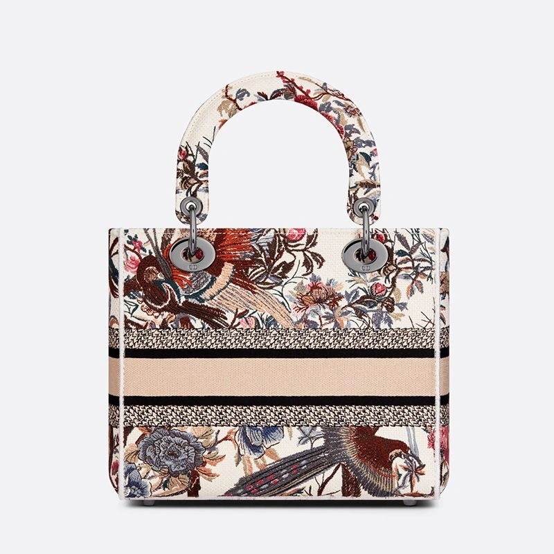 Medium Lady D-lite Bag Jardin d'Hiver Motif Canvas White - Image 3