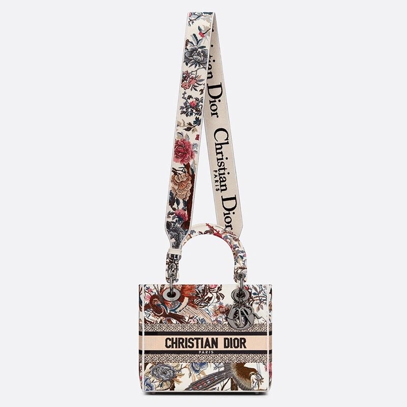 Medium Lady D-lite Bag Jardin d'Hiver Motif Canvas White - Image 5