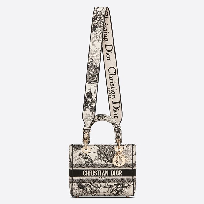 Medium Lady D-lite Bag Toile de Jouy Zodiac Motif Canvas White - Image 5