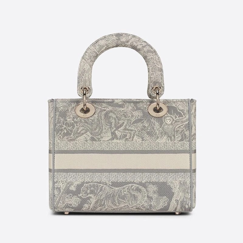 Medium Lady D-lite Bag Toile de Jouy Motif Canvas Grey - Image 3