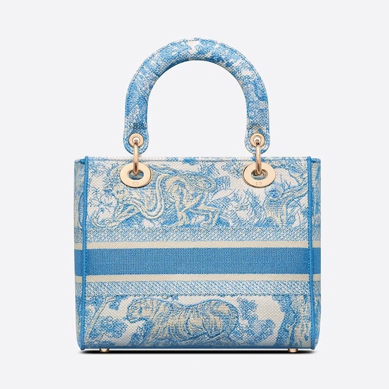 Medium Lady D-lite Bag Toile de Jouy Motif Canvas Light Blue - Image 3