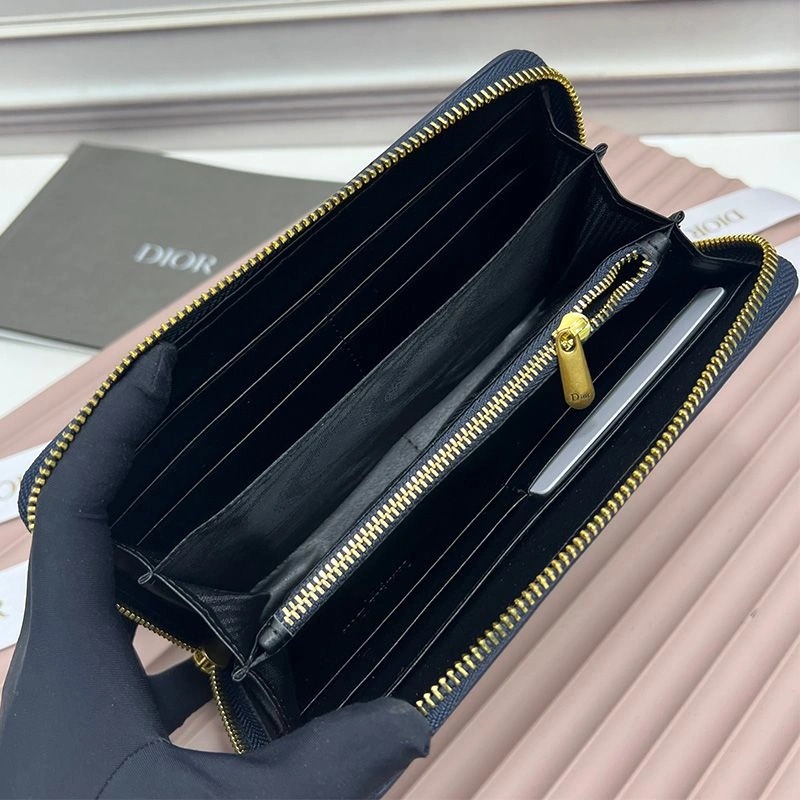 Large Dior 30 Montaigne Zip Wallet Oblique Motif Canvas Blue - Image 4