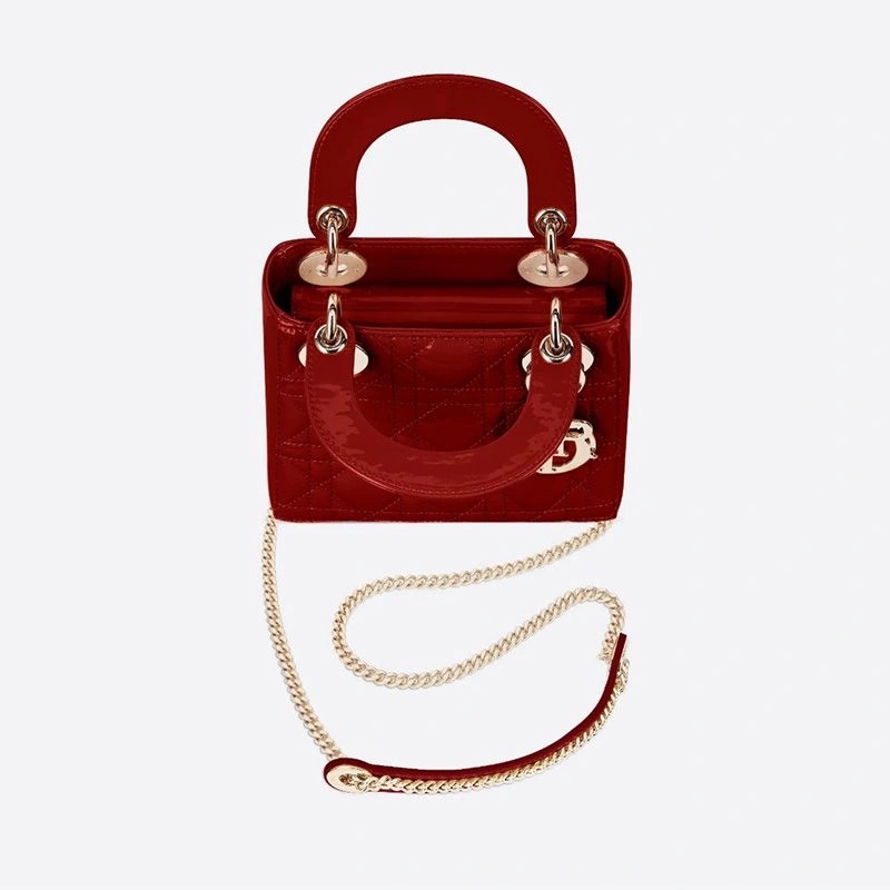 Mini Lady Dior Bag Patent Cannage Calfskin Red - Image 3