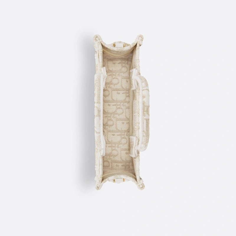 Mini Dior Book Tote with Strap Oblique Motif Canvas White Gold - Image 4