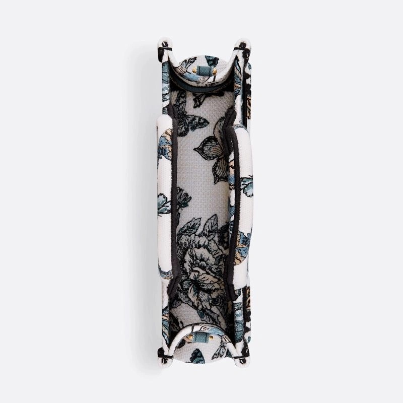 Mini Dior Book Tote with Strap Toile de Jouy Mexico Motif Canvas White Blue - Image 4