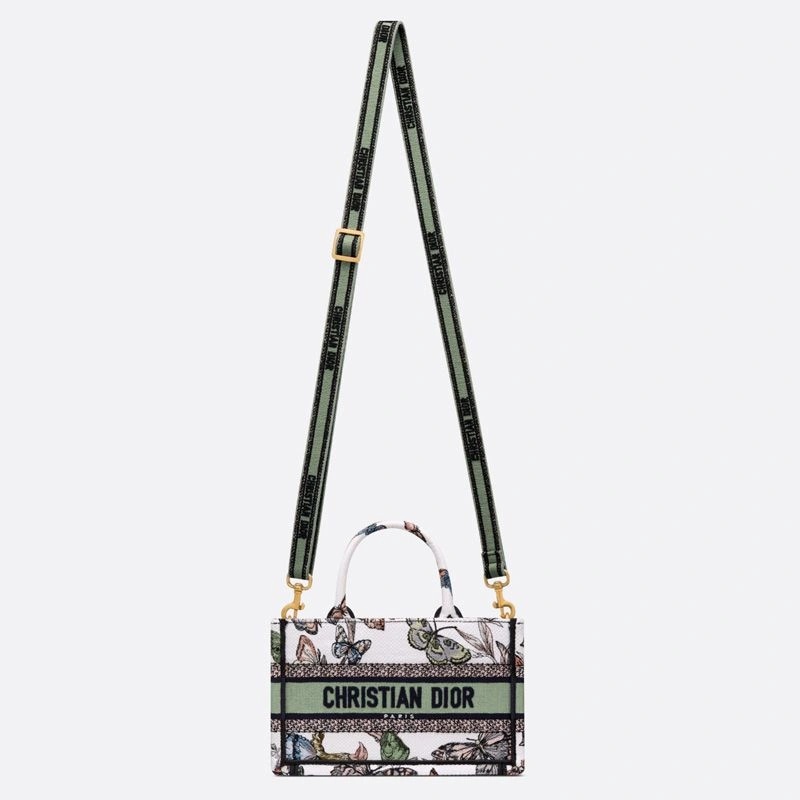Mini Dior Book Tote with Strap Toile de Jouy Mexico Motif Canvas White Green - Image 5