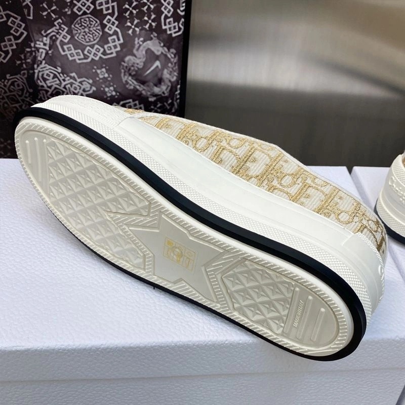 Walk'N'Dior Platform Sneakers Unisex Oblique Motif Canvas Gold - Image 4