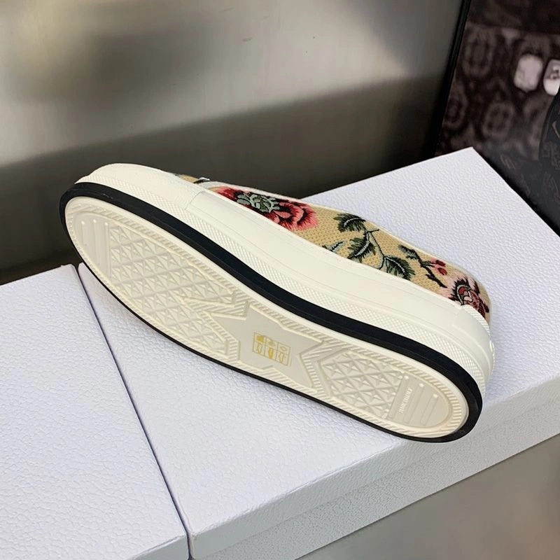 Walk'n'Dior Platform Sneakers Unisex Petites Fleurs Motif Canvas White - Image 4